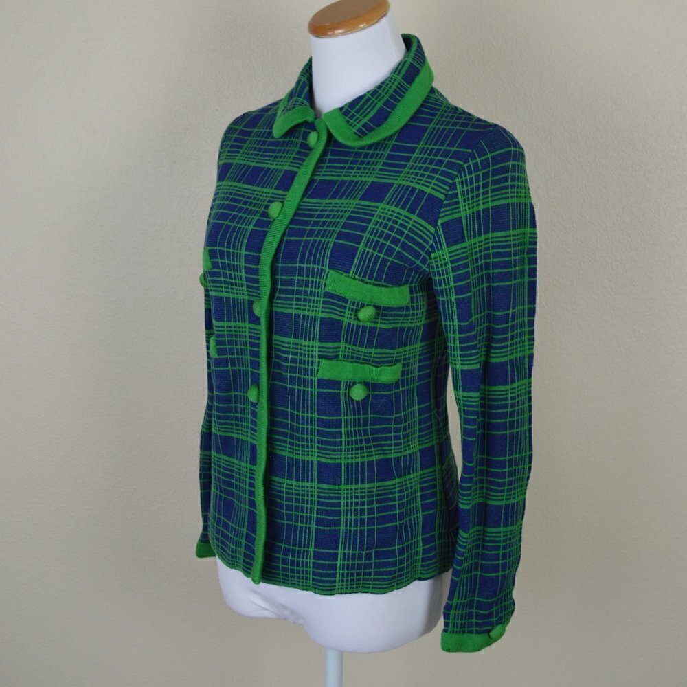 Vintage 60s 70s Knit Plaid Blazer Jacket - Picture 5 of 8